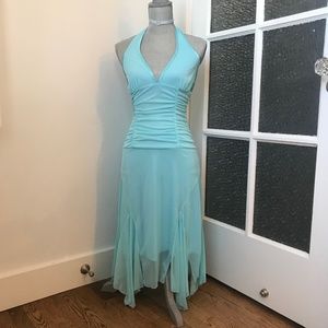 Tea Length Teal Blue halter dress